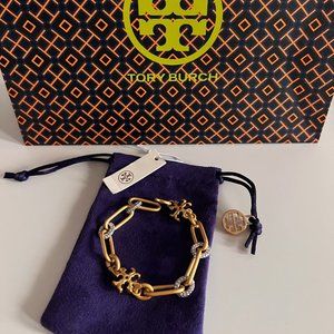 Tory Burch Roxanne Chain PavÉ Gold Bracelet